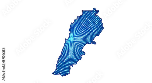 Abstract Map of Lebanon with Blue Radial Lights