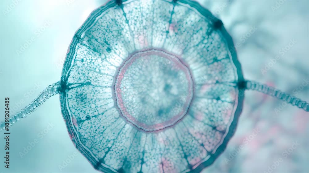 Microscopic biological cell structure with translucent membrane and ...