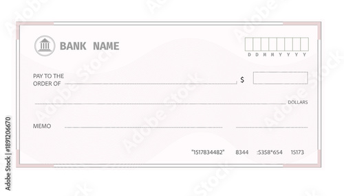 Cheque blank template design, paper mockup, bill or voucher form sample. Money payment bank check voucher or pay cash cheque certificate, account bill paycheck.