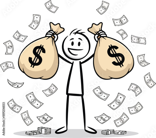 Man Holding Money Bags with Dollars.