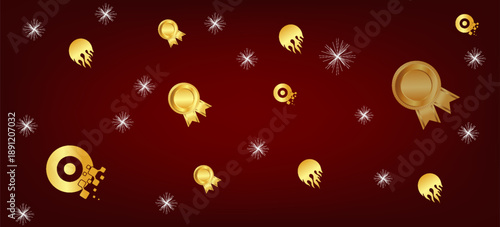 Image of christmas gold stars falling on red background. Christmas, festivity, celebration and tradition concept digitally generated image.