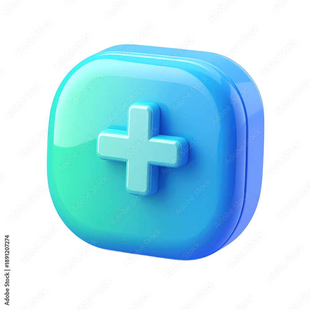 Fototapeta premium Blue Square Button with White Cross Symbol.