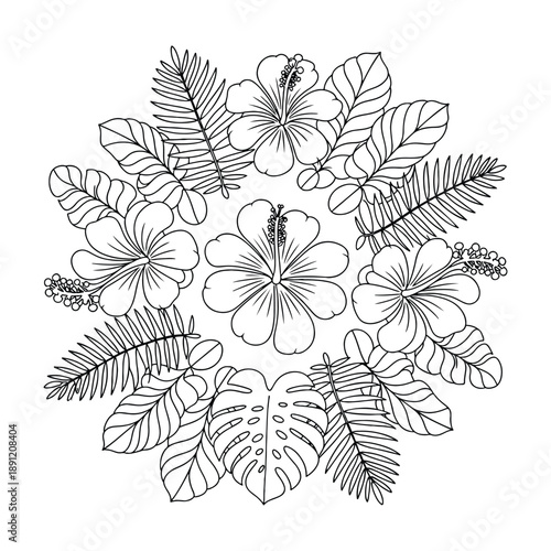 Mandala Drawing Coloring Page for Kids and Adults, Hand Drawn Line Art