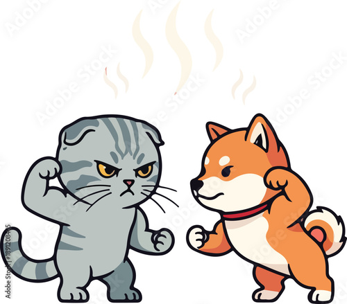 Angry Cat and Dog Cartoon Characters.
