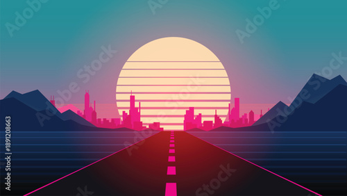 Synthwave 80's retro banner vaporwave aesthetic background.