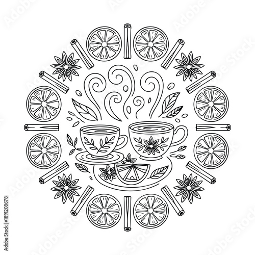 Mandala Line Art Coloring Page for Kids and Adults, Hand Drawn Black and White Vector Illustration