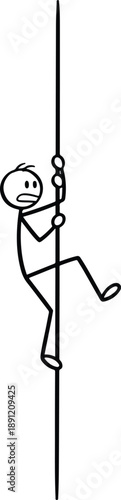 Stick Figure Climbing Rope with Facial Expression.