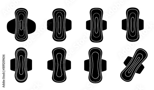 Sanitary napkins silhouette icon set flat vector illustration for feminine hygiene
