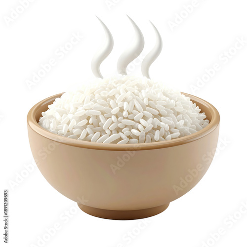 Bowl of Hot Steaming White Rice.
