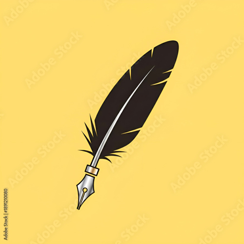 Classic Quill Feather Fountain Pen Icon for Writing and Literature on Yellow Background