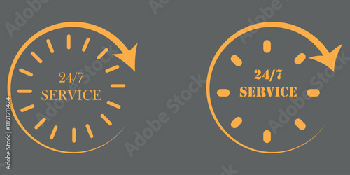 Twenty four hour service icon with arrow and dotted line indicating time