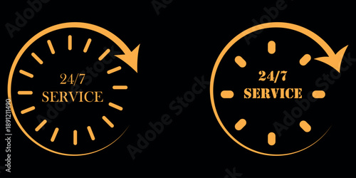 24 7 service clock icon representing continuous availability and support isolated on white background
