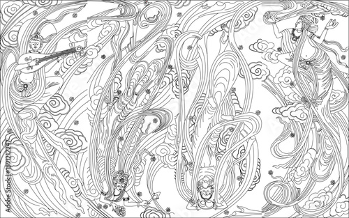 Vector sketch illustration silhouette design image wall decoration accessories classic ethnic vintage traditional