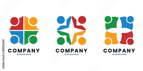 Set of people unity and teamwork logo