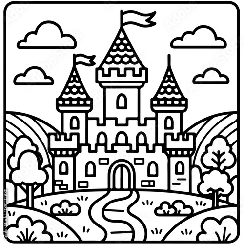 vector illustration of a castle colour book art 