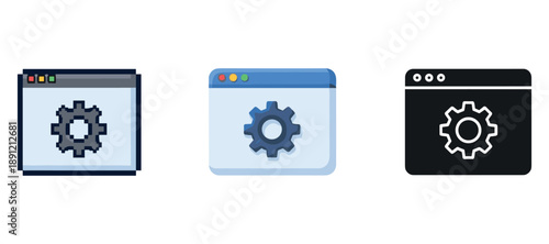 Web browser settings icons: gear symbols in three styles