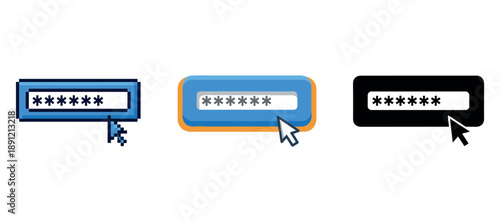 Digital password entry icons with mouse cursor
