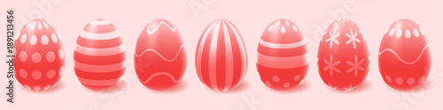 Collection of realistic 3D style Easter eggs with gradient shading. Soft pastel spring design for holiday cards, banners, posters, invitations and spring celebration.