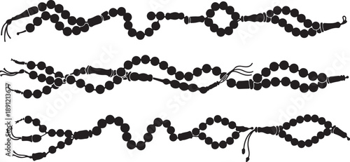 Black Beaded Jewelry Strands on White Background Illustration
