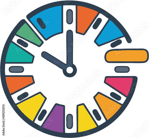 Colorful Clock Face with Multicolored Segments.