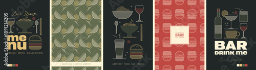 Stylized poster showcasing bold typography and icons, Retro style menu and poster design emphasizing classic diner atmosphere with vibrant colors and artistic elements