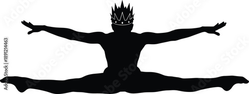 Dancer silhouette with crown, split jump pose, artistic performance concept, strength and grace, isolated black figure, creative success inspiration