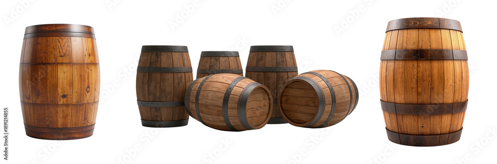 Fototapeta premium Wooden vintage barrel isolated on transparent background