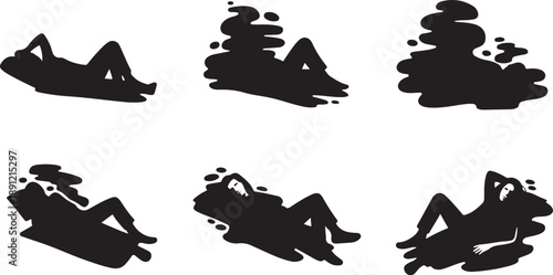 Silhouettes of women in various relaxing yoga poses sequence