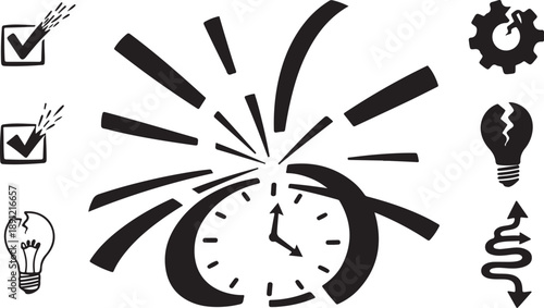 Time Management Productivity Concept with Clock and Checkmarks Icons