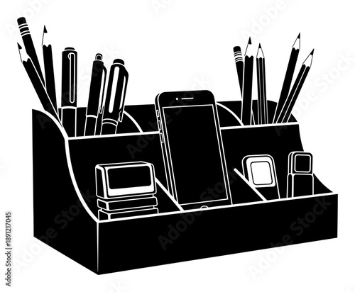Desk Organizer Silhouette - Minimalist Vector