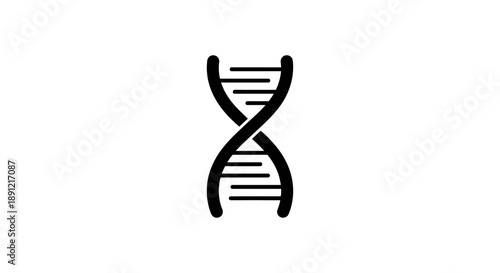 Black and white DNA strand illustration on a white background.