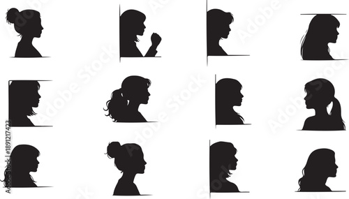 Silhouettes of women with various hairstyles and poses