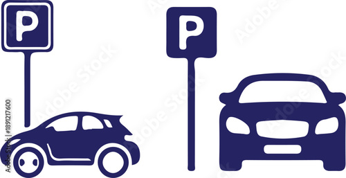 two car parking bule icon set traffic sign vector illustration design 
