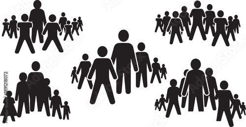 Groups of people walking together in various formations slowly