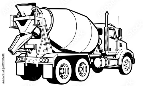 Concrete Mixer Truck rear view Vector Illustration for Construction and Building Industry