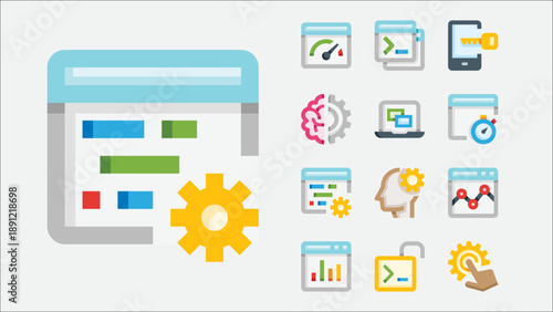 DevOps and continuous delivery process icons set