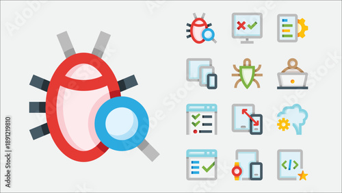 QA testing and software quality assurance icons set