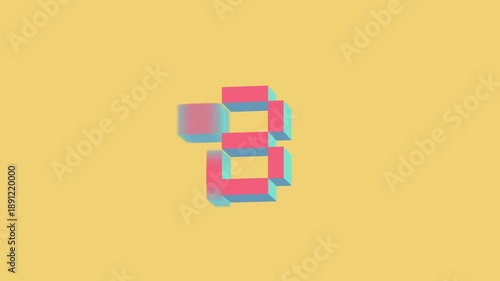 3D Pixel Art Countdown on Yellow Background