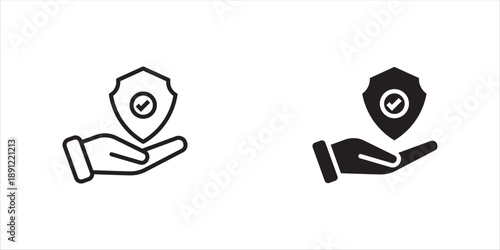 Insurance hand icon set in solid style. Policyholder protection hand icon. Editable color. Isolated on blank . Vector illustration	
