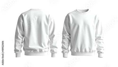 Front and back views of a white crewneck sweatshirt, isolated on a black background (2)