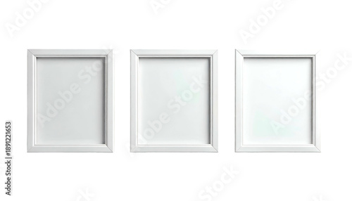 Three identical white rectangular picture frames against a black background