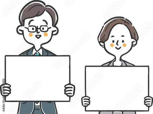 ホワイトボードを持つビジネスパーソン　上半身　ベクター