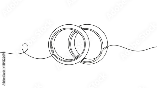 Continuous line art illustration of two interconnected rings, symbolizing unity and harmony in a simple yet elegant design