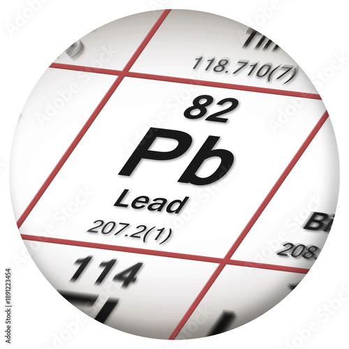 Lead chemical element with the Mendeleev periodic table - Round icon concept image