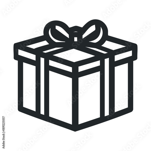 Simple black outline gift box with a decorative bow on top, symbolizing celebrations, presents, and holidays, useful for ecommerce, invitations, and digital greeting messages.