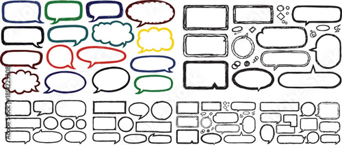  Hand drawn crayon text box set featuring rectangular and rounded shapes with sketch texture, grunge outline and doodle style vector illustration.eps