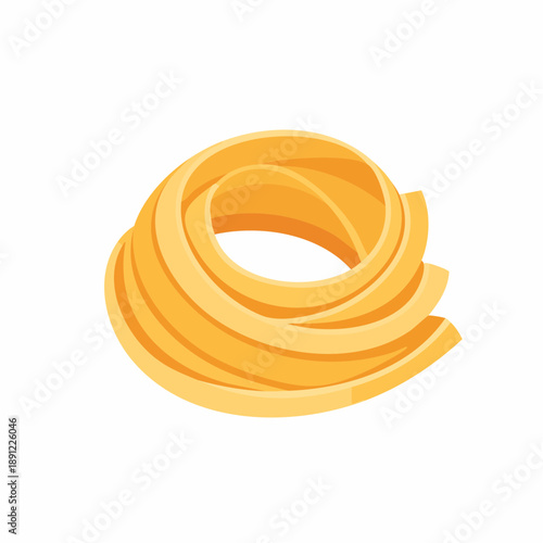Pile of Yellow Tagliatelle Pasta Isolated on White Background Cartoon Style Drawing