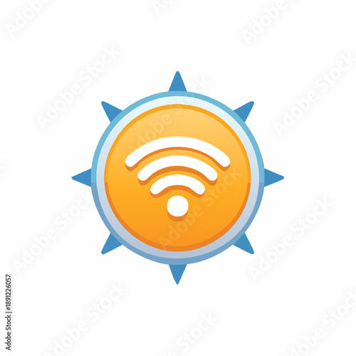 Wireless Internet Signal Icon - Navigation Style Badge with Round Button and Wi-Fi Symbol for Web, Devices or Network Connection