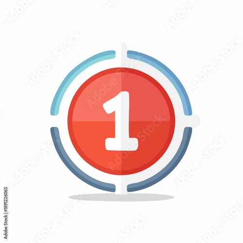 Number One in Red Circle with Blue Outer Ring Flat Vector Illustration