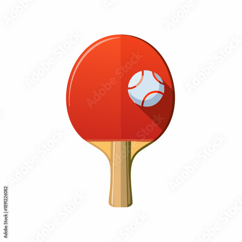 Table Tennis Illustration Red Paddle and Ball Set Recreational Sport Game